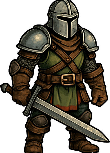 in game asset, colored, 2d warrior, face covered with helmet