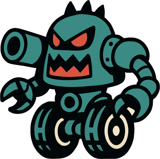 A robot enemy that travels on wheels.
In-Game asset.  2d.  High contrast.  No shadows