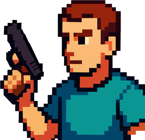 person with glock18 in hand pixel.
In-Game asset.  2d.  High contrast.  No shadows
