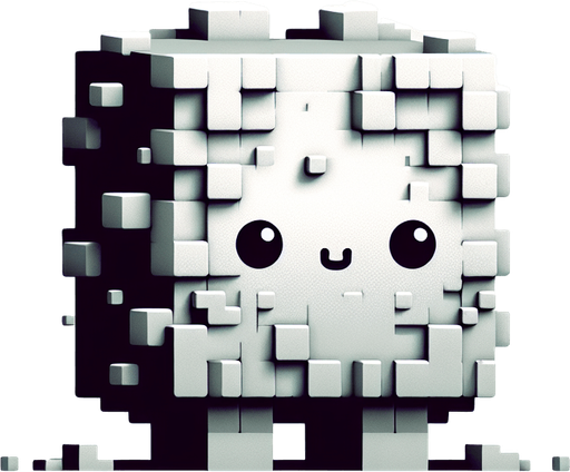 fluffy square monster cutie.
Single Game Texture.  In-Game asset.  2d.  Blank background.  High contrast.  No shadows