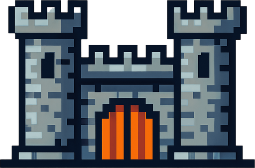 castle base, pixel art.
In-Game asset.  2d.  High contrast.  No shadows