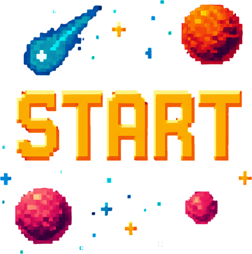 Start в космической пмксельном стиле.
In-Game asset.  2d.  High contrast.  No shadows