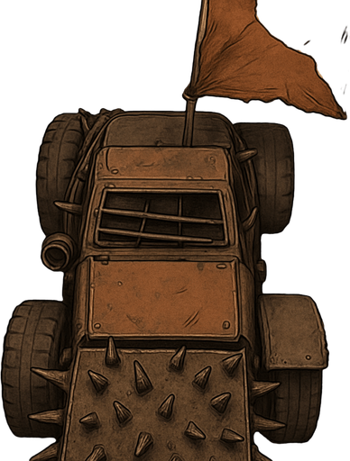 It will be in the style of a Mad Max truck and will have a top view. There will be a thorn plate in the front and the back will be smoother.