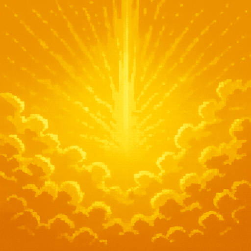 Golden heaven sky, shimmering gold clouds, divine atmosphere, bright yellow-gold gradient, epic finale background, 2D pixel art.
In-Game asset.  2d.  High contrast.  No shadows