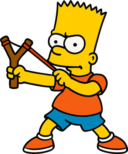 Bart holding a slingshot.
In-Game asset.  2d.  High contrast.  No shadows