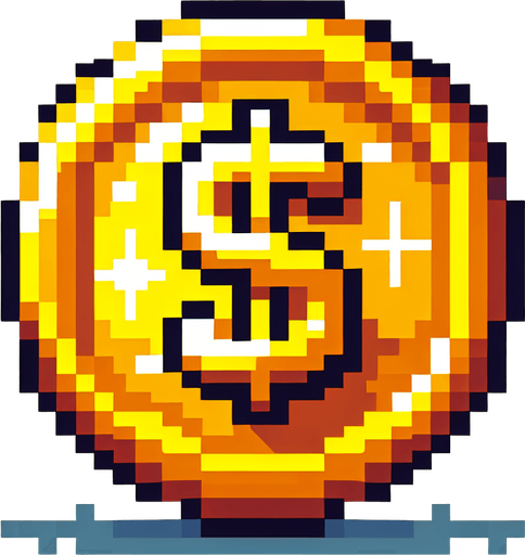 gold coin 2d pixel.
Single Game Texture. In-Game asset. 2d. Blank background. High contrast. No shadows.