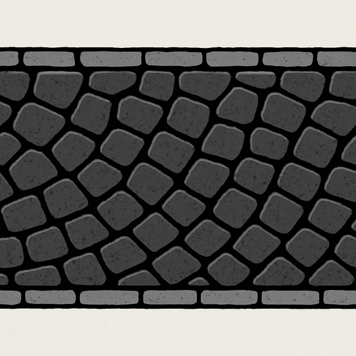 make a cobblestone sidewalk butt be sure that the image is competible with 2048x300.
In-Game asset.  2d.  High contrast.  No shadows