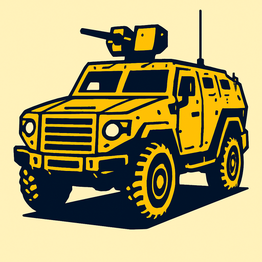 ZIRHLI ARAÇ ARKA SOL ÇAPRAZ ŞEKİLDE İLERLİYOR ÖNDEN GÖRÜNTÜ.
In-Game asset.  2d.  High contrast.  No shadows