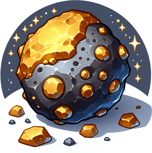 Space rock with encrusted gold.
Single Game Texture. In-Game asset. 2d. Blank background. High contrast. No shadows.
