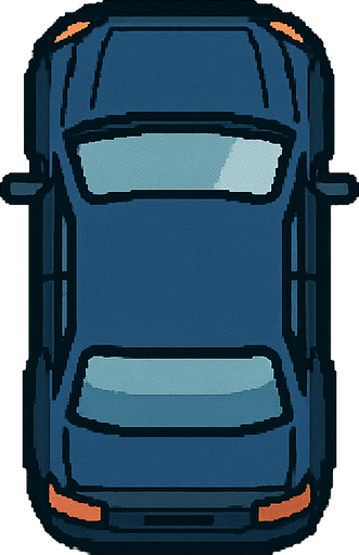 Create a top-down 2D car sprite facing downward..
In-Game asset.  2d.  High contrast.  No shadows