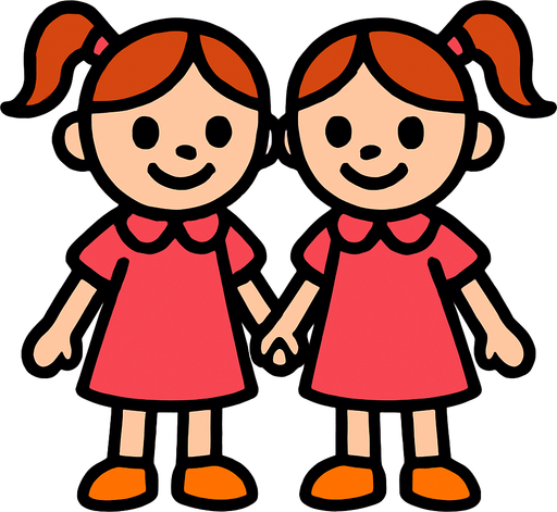 Petite fille soeurs jumelles.
In-Game asset.  2d.  High contrast.  No shadows