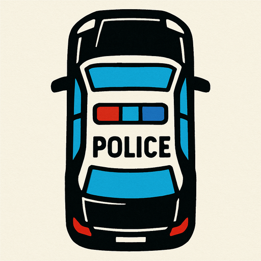 üstten görünümlü polis arabası çiz.
In-Game asset.  2d.  High contrast.  No shadows