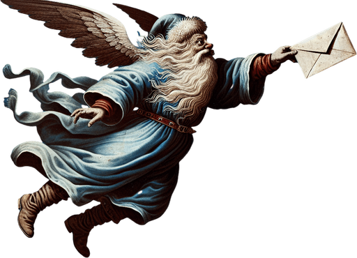 a pergament of santa catching a flying envelope in the sky. There is the text "Catch any flying envelopes in the sky. Otherwise the evil forces will become stronger."