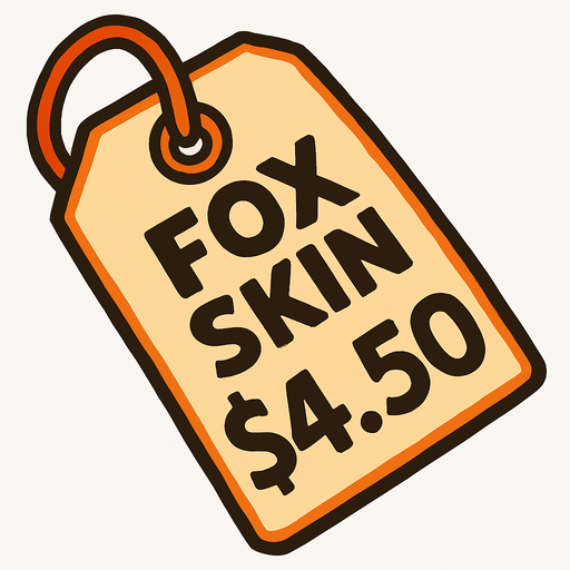 price tag that says fox skin $4.50.
In-Game asset.  2d.  High contrast.  No shadows