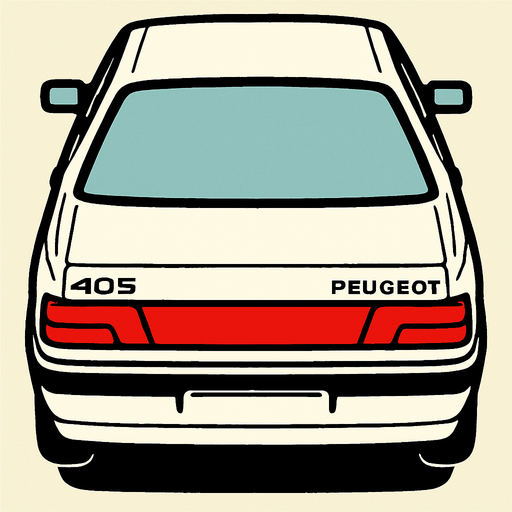 Beyaz Peugeot 405 arkasi ama yukaridan.
In-Game asset.  2d.  High contrast.  No shadows