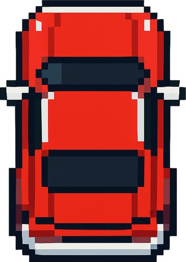 Draw 2d pixel car top view Red+white.
In-Game asset.  2d.  High contrast.  No shadows