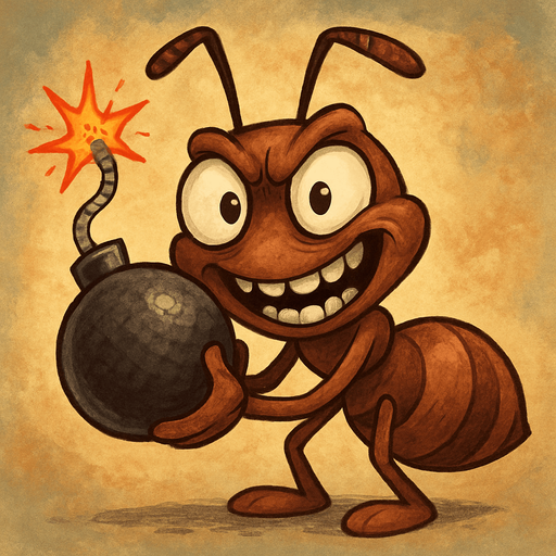 elinde elinde patlamaya hazır bir bomba tutan deli ama şirin görünen kahverengi bir karınca