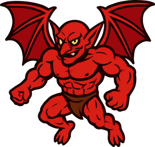 kırmızı kaslı uçan goblin.
In-Game asset.  2d.  High contrast.  No shadows