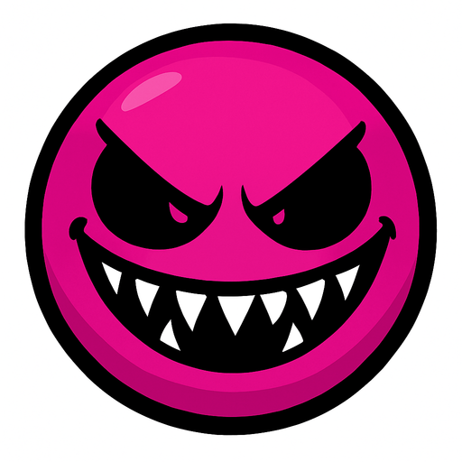 A pink ball with a evil smile.
In-Game asset.  High contrast.  No shadows