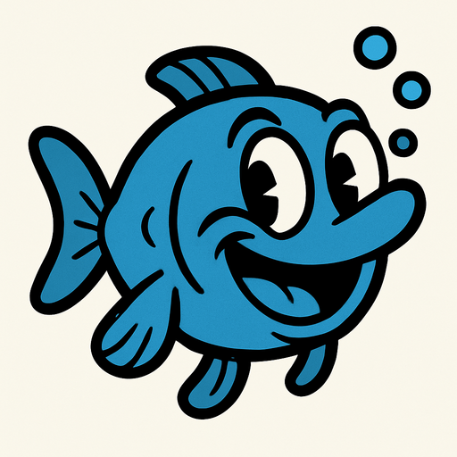 Rubber Hose Style Blue Fish.
In-Game asset.  2d.  High contrast.  No shadows