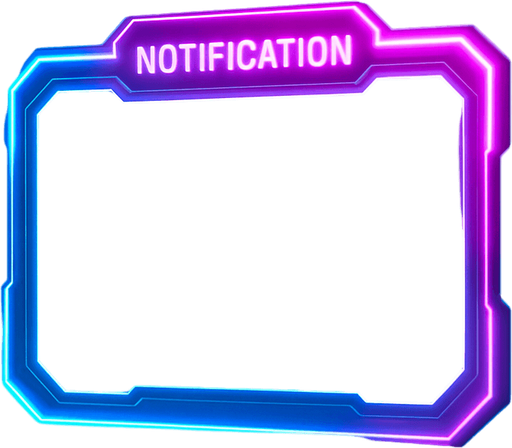neon cyberpunk glowing empty notification text window overlay blue pink futuristic videogame 3d hologram