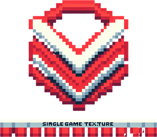 pixel art of a red chevron.
Single Game Texture. In-Game asset. 2d. Blank background. High contrast. No shadows.