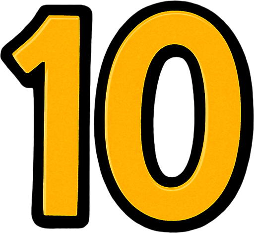 Rectangular card numbered 10, with a white border around it and a dark background..
In-Game asset.  2d.  High contrast.  No shadows