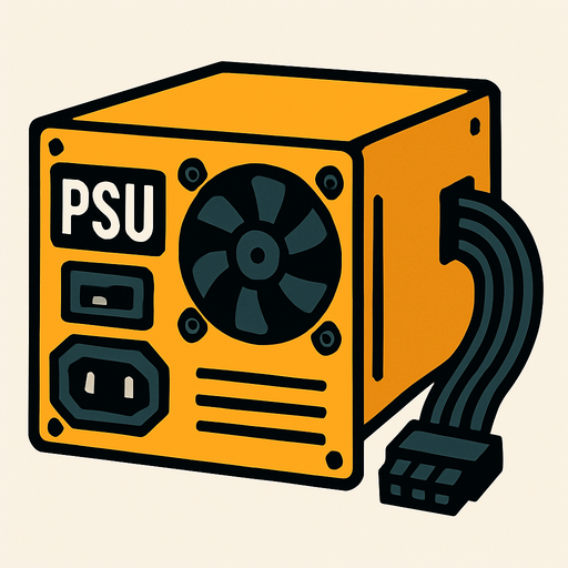 PSU bilgisayar Parçası.
In-Game asset.  2d.  High contrast.  No shadows