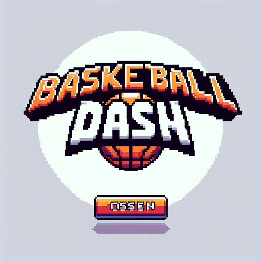 pixel art of a title screen logo with "Basketball DASH" written on it, no shadows..
Blank background. High contrast. No shadows.