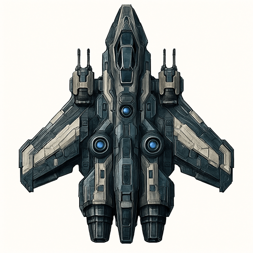 Uzay temalı Savaş Gemisi, gerçekçi, yazısız üstten görünüm. 
In-Game asset.  High contrast.  No shadows