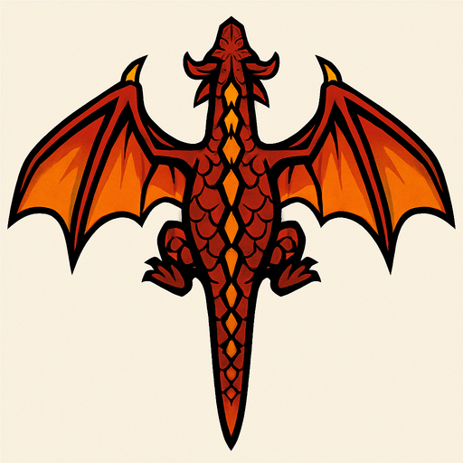 Üstten görünen 2D bir ejder sırt kısmı görünsün ve kuyruğu düz kanatları 75% açık olsun.
In-Game asset.  2d.  High contrast.  No shadows