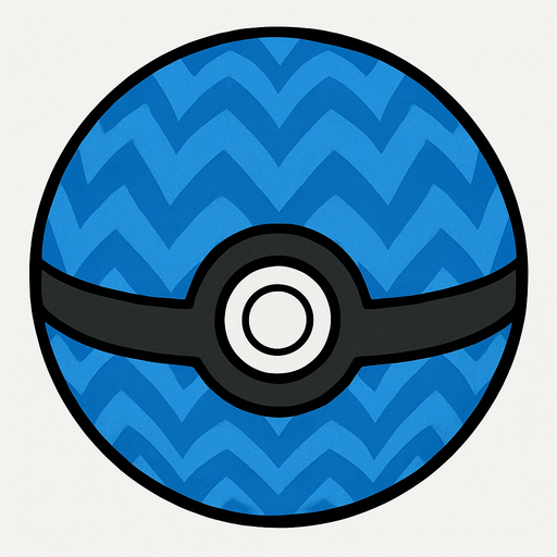 PATTERNED BLUE
POKEMON WITH BLACK COVER AROUND THE BALL.
In-Game asset.  2d.  High contrast.  No shadows