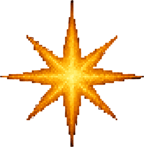 A realistic yellow star from the universe, in pixel art style.