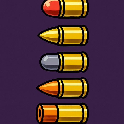 bullets arranged from top to bottom.
In-Game asset.  2d.  High contrast.  No shadows