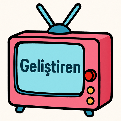 Draw the dreamy TV from Doraemon, and write "Geliştiren" on it..
In-Game asset.  2d.  High contrast.  No shadows