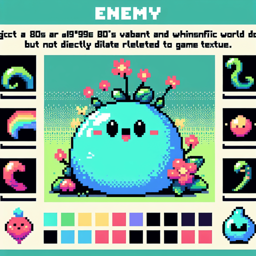 A pixel based enemy from the world of Bubble Bobble. It should be blob like.  Make it very 80s 90s like in pixel, arcade style..
Single Game Texture.  In-Game asset.  2d.  Blank background.  High contrast.  No shadows