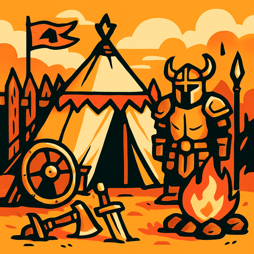 Savaşçı kampı.
In-Game asset.  2d.  High contrast.  No shadows