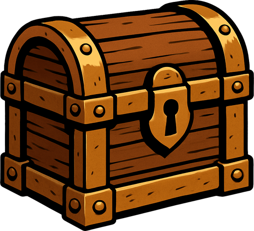 a medieval chest.
In-Game asset.  2d.  High contrast.  No shadows