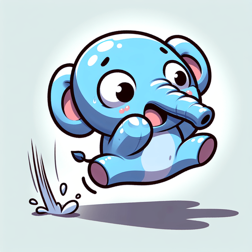 A happy little blue elephant, looking scared, facing the viewer, legs flailing as it falls through the air..
Single Game Texture. In-Game asset. 2d. Blank background. High contrast. No shadows.
