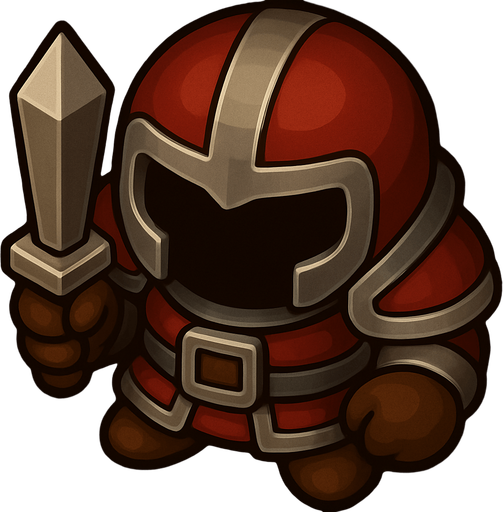 slightly rotate the character counterclock wise, so its facing directly the -y direction, from top view perspective. use a red, brown and silver color theme