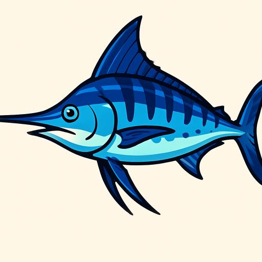 horizontal image blue marlin fish.
In-Game asset.  2d.  High contrast.  No shadows