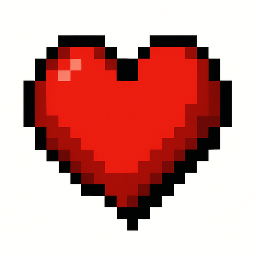 corazon rojo hecho con pixeles.
In-Game asset.  2d.  High contrast.  No shadows