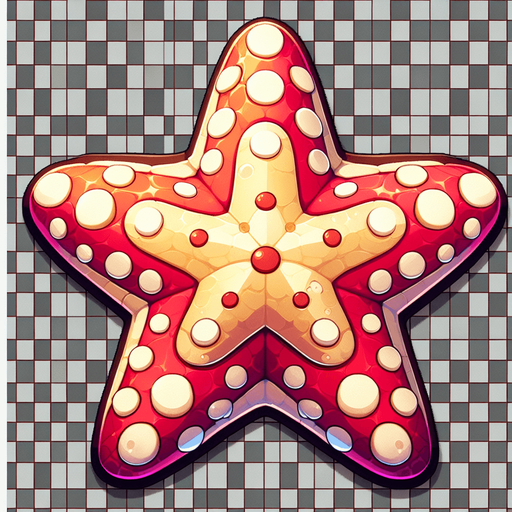 polkadot white red seastar.
Single Game Texture.  In-Game asset.  2d.  Blank background.  High contrast.  No shadows