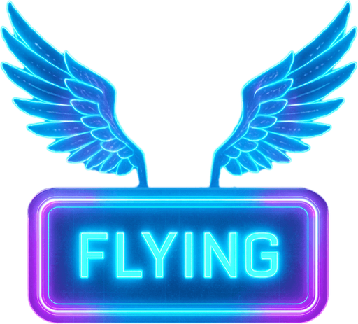 neon cyberpunk glowing FLYING button blue pink futuristic videogame hologram two feathered hologram wings off top