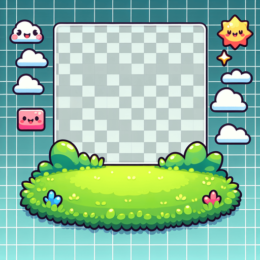kawaii style grass feild backdrop.
Single Game Texture. In-Game asset. 2d. Blank background. High contrast. No shadows.