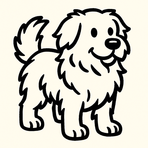 Un perro blanco y peludo.
In-Game asset.  2d.  High contrast.  No shadows