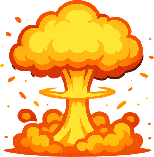 2D survivor.io game style atomic boom effect front view. No text written on it.