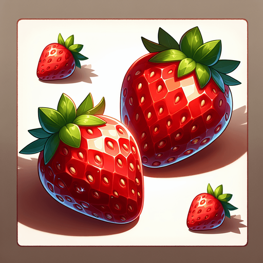 A couple of strawberries.
Single Game Texture. In-Game asset. 2d. Blank background. High contrast. No shadows.