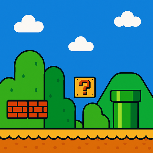 Mario background.
In-Game asset.  2d.  High contrast.  No shadows