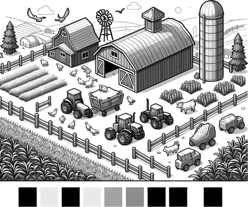 Ферма.
Single Game Texture. In-Game asset. 2d. Blank background. High contrast. No shadows.